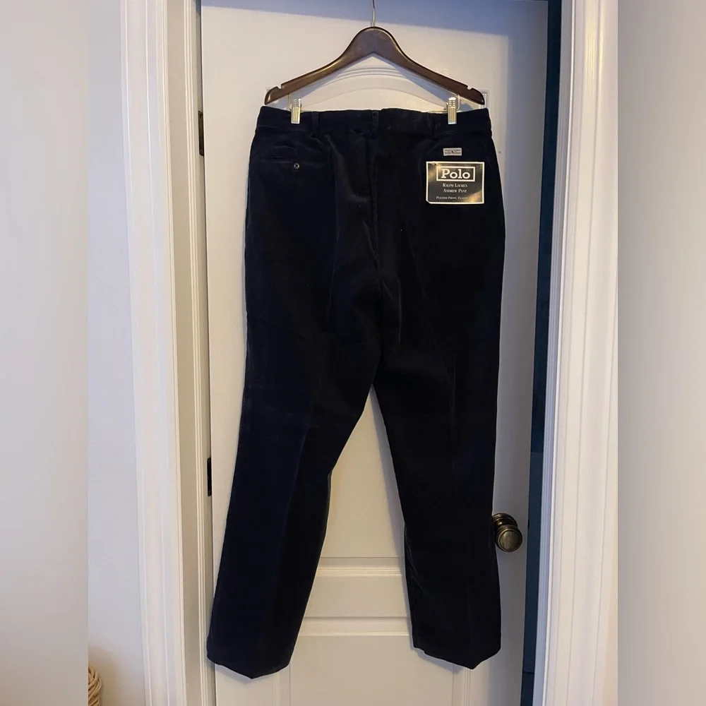 Polo Ralph Lauren Andrew Corduroy Pants 40x32 Navy Pleated NWT